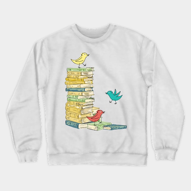 Silly Birds and Books Crewneck Sweatshirt by SWON Design